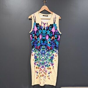 Roberto Cavalli Cream and Blue Floral Midi Dress